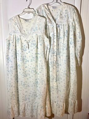 Vtg 80s Willow Creek Floral Nightgown & Robe Set Medium